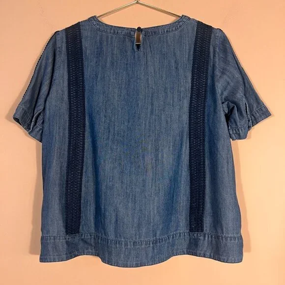 Soft Surroundings Blue Chambray Denim Embroidered Top - Picture 2 of 8